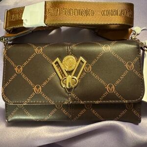 Valentino Orlandi Chocolate and Gold Logo Crossbody